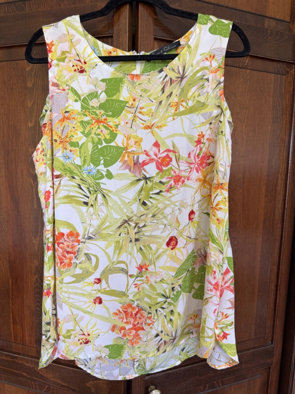 Rose & Olive Tropical Floral Sleeveless Chiffon Blouse